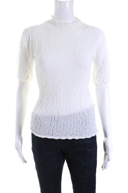 See by Chloe Womens Short Sleeve Crew Neck Knit Shirt White Size Extra Small