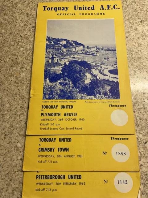 3 x Torquay Football Programmes 1960-62   some team changes