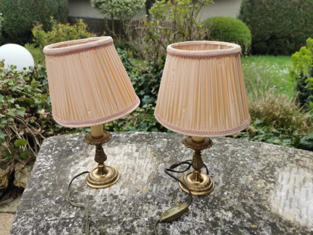 LAMPES DE CHEVET anciennes pied en laiton abat-jour plissé lot de 2 EUR  50,00 - PicClick FR