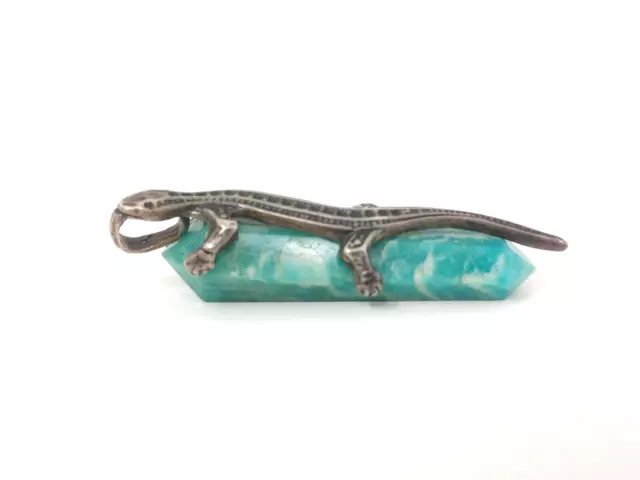 CHARMING! Lizard Wrapped AMAZONITE Obelisk PENDANT Sterling Silver BRAZIL