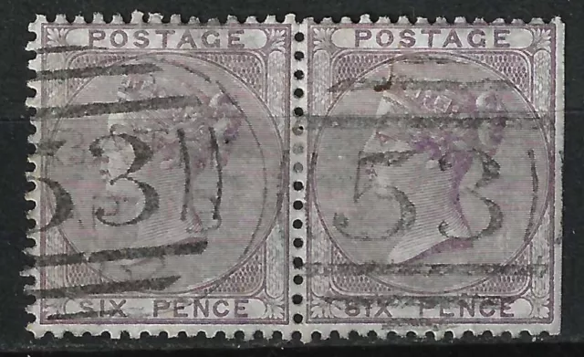 GB SG70 QV 1856 6d Pale Lilac Pair, Fine Used in Bath (53)