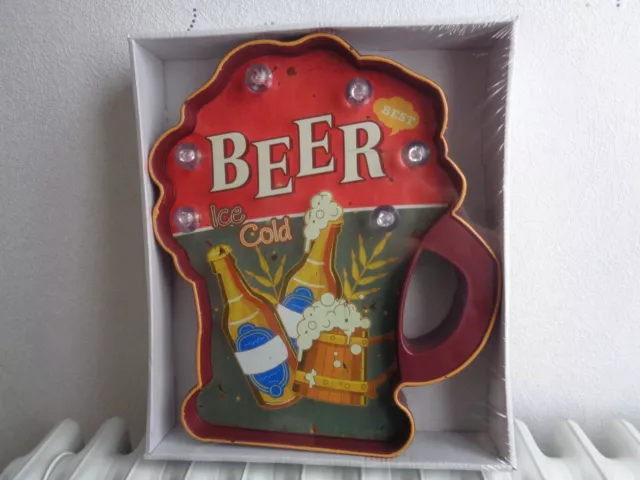 Tole Metal Chop Beer Biere Lumineuse Bar 29 X 35 Cms Non Plaque Emaille Ancienne