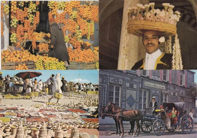 Lot de 4 cartes postales postcards 10X15cm TUNISIE TUNISIA marché market