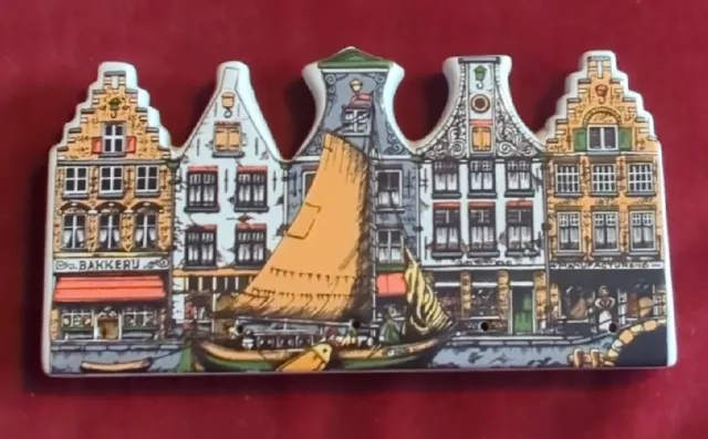 Vintage Ceramic Tile Amsterdam Canal Houses Scene