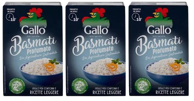 3x Riso Gallo Basmati Profumato,Reis aus nachhaltiger Landwirtschaft,500g