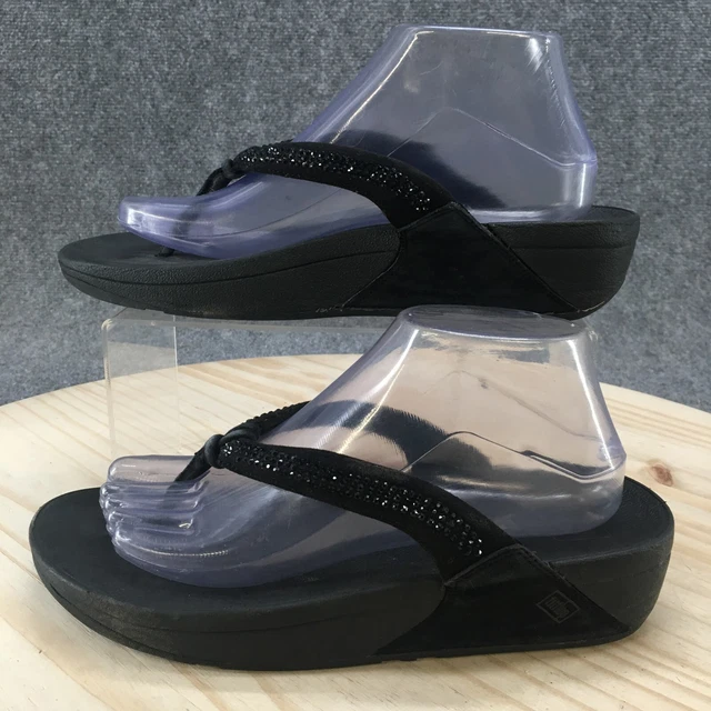 Fitflop Sandal Womens 9 Black Crystal Swirl Flip Flops Wedge Casual C30-090 2