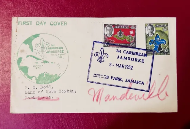 Jamaica 1952 Scouts Jamboree FDC Briggs Park Postmark