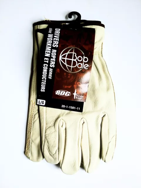 BDG Work Gloves Size L, 100% Leather CowHide, Driver/Ropers, Comfort/Durability
