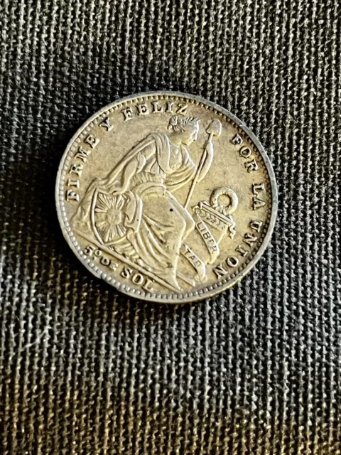 PERU Silver 1916 FG-R 1/5 Sol aUNC Condition Toned KM# 205.2 (13 488)
