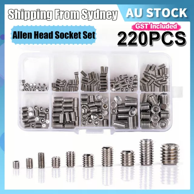 220Pcs Stainless Steel Allen Head Socket Set Grub Screws Assortment Kit AU STOCK