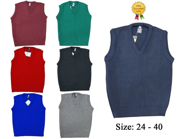 Uniform School UK V Neck Tank Top Kids Knitted Sleeveless Jumper School-wear Top