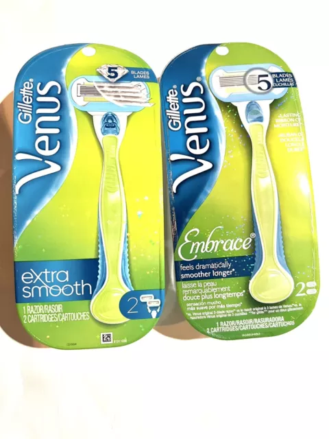 2x Gillette Venus extra suave para mujer 2 manijas de afeitar + 4 cartuchos 5 hojas