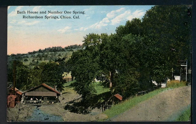1915 Richardson Springs Bath House and Spring Chico CA Historic Vintage Postcard