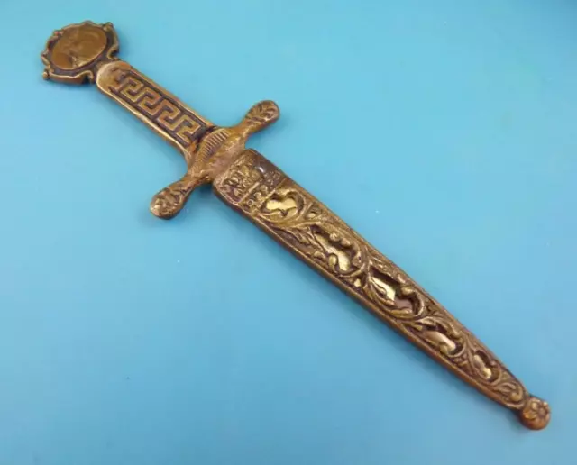 Vtg Brass Figural Letter Opener w/Metal Sheath (9073)