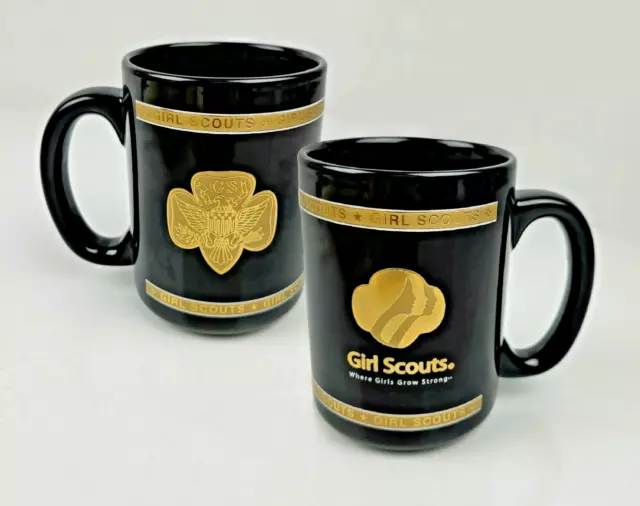 Girl Scouts Coffee Mug Where Girls Grow Strong Black Gold Insignia Logo 22K Gold