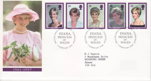 GB Stamps First Day Cover Commemoration Diana Princess of Wales SHS Text 1998