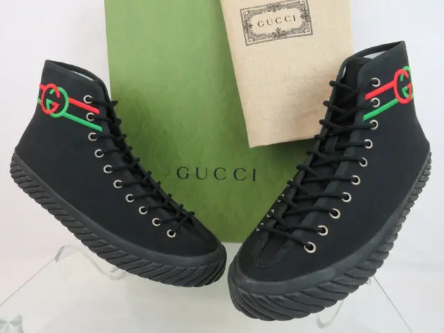 Gucci 703033 Black Canvas Red Green Gg Logo High Top Sneakers 10 / Us 11