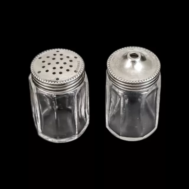 Antico Arte Deco Argento Sterling Picnic Viaggi Misura Oliera Sale E Pepe Shaker