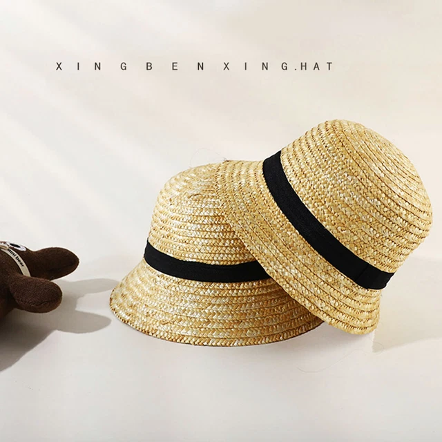 Cappelli di paglia rotondi neonato bambino bambino ragazze bambini estate spiaggia cappello sole vacanze