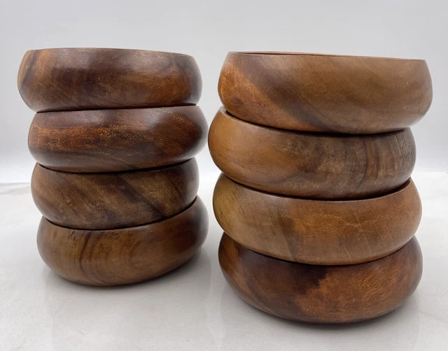 Vintage 70s Danish Teak Wood Bowls 8 Piece Set