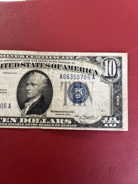 1934 A   $10 Ten Dollar Silver Certificate Note Blue Seal 3