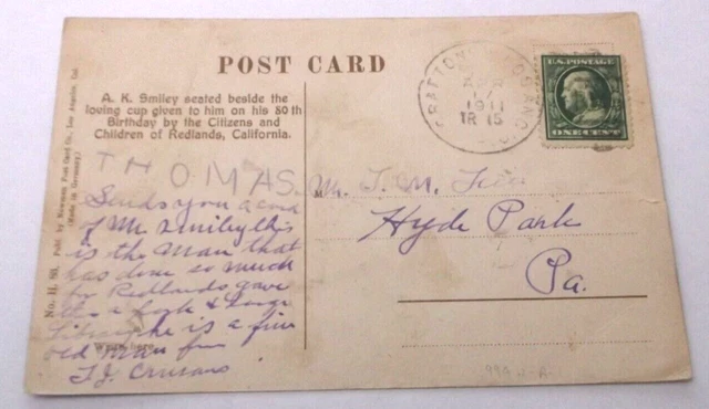 1911 Southern Pacific Craftonville & La Train #15  Rpo Handled Post Card