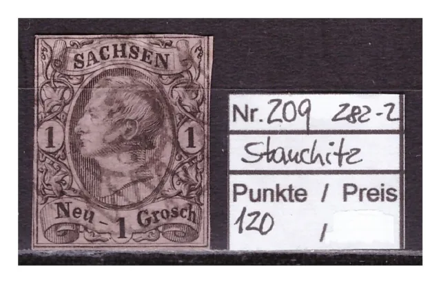 Altdeutschland, Sachsen, seltener Nummern- Stempel 209, Stauchitz auf MiNr. 9