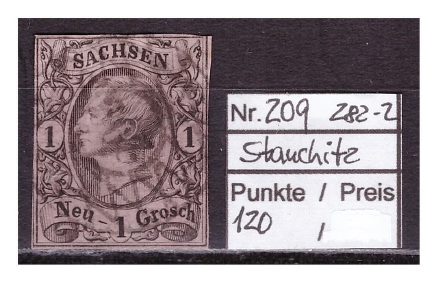 Altdeutschland, Sachsen, seltener Nummern- Stempel 209, Stauchitz auf MiNr. 9