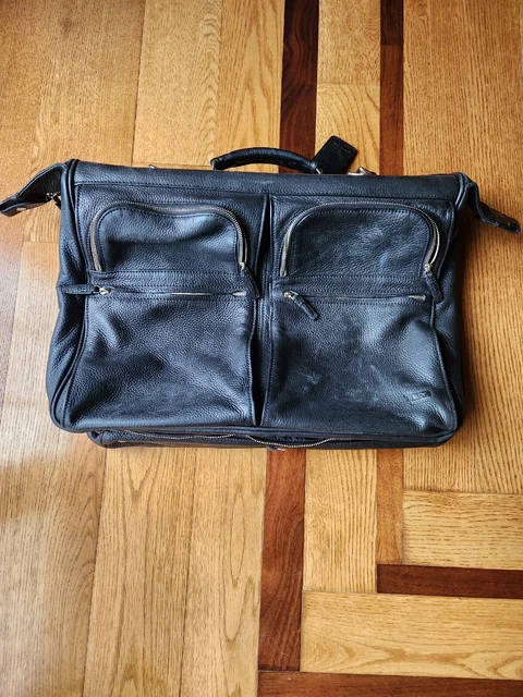 Tumi Black Pebbled Leather Garment Bag Bifold Carry On Shoulder **Needs Repair*