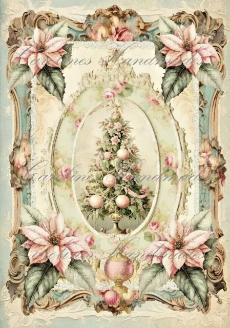 Pink Christmas Tree Shabby Chic  Romantic Cotton Fabric Quilt Block Multi-sizes