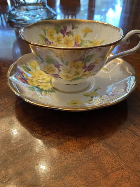 Vintage Royal Albert Yellow Primrose & Violet Bone China Tea Cup And Saucer