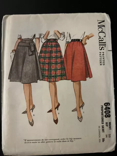 McCalls 6408 Pattern Misses Est Size 10 Waist Size 25 Gored Flared Skirt Uncut