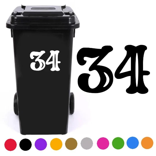 PERSONALISED WHEELIE BIN Stickers Custom House Number Circus Writing