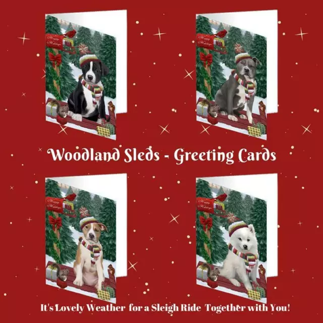Woodland Sled Dog Cat Pet Lovers Christmas Greeting Invitation Card Pack of 20