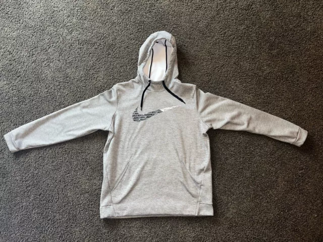 Nike Hoodie Mens Large L Gray Pullover Sweatshirt Athletic Dri Fit Swoosh Logo