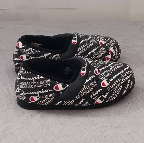 Size 4 Men/Kids Champion Varsity House Slipper Shoes - Reflective Faux Fur
