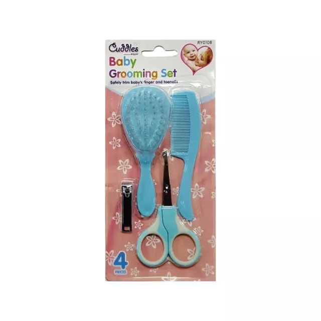Baby Grooming Set 4 Piece Nail Scissors Clippers And Brush Comb Blue Colour