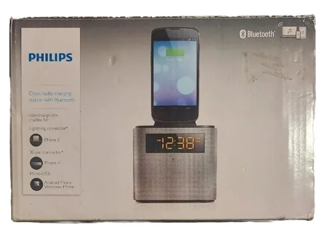 Philips AJT3300/37 Alarm Bluetooth Clock Radio Chargine Station Open Box New....