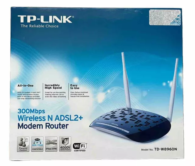 Tp-Link Td-W8960N 300Mbps Wireless N Adsl2+ Modem Router 4-Port Nat Brand New