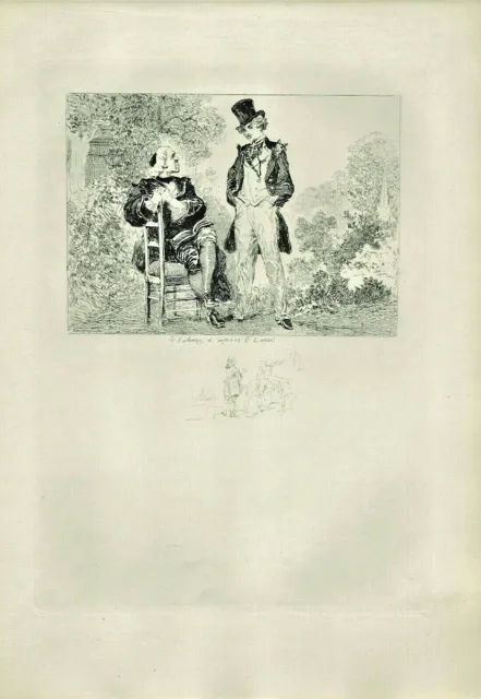 Antique Original Illustrated Print Man Top Hat & Reading Alfred De Musset 1883