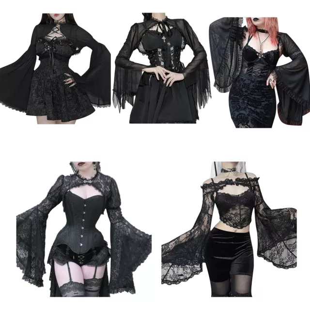 Damen Punk Gothic Bolero Schrug Crop Top aus Spitzen Viktorianische Party Kostüm