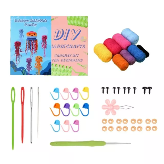 DIY Jellyfish Crochet Kits Including Crochet Hook, Yarns, Needle, Plastic Eyes