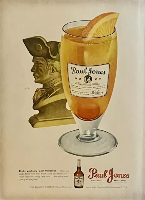 1948 Vtg Print Ad Paul Jones Fine Blended Whiskey Alcohol Bar Patriotic Retro