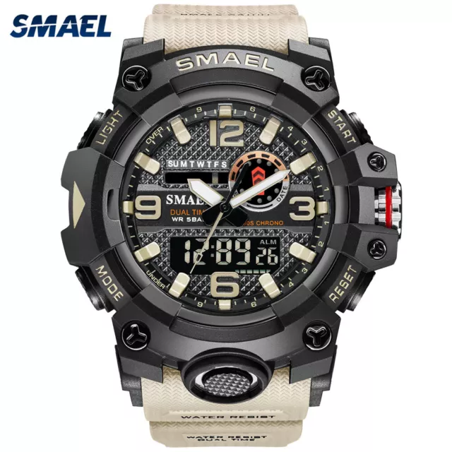 SMAEL Men Military Watch LED Sport Digital Wristwatch Dual Display Alarm Watches