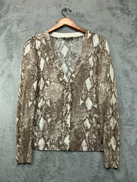 Ann Taylor Loft Sweater Cardigan Womens Medium Brown Snake Skin Patt Long Sleeve