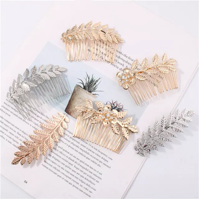 Metal Leaf Hair Clip Hairpin Barrette Flower Rhinestone Hair Comb Women Hairpins