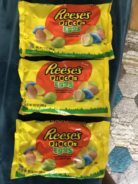 Reese's Pieces ~ Eggs 3 Bags Peanut Butter Candy 10.8 oz Each ~ Best By 2/2025