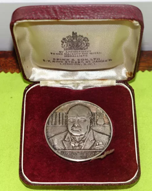1965 Winston Churchill – Very Well Alone – 38mm Spink & Son Solid Silver Medal