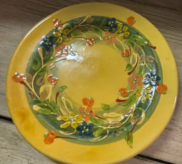 9" Salad/Lunch Plate Terre Souleo Provence France Pottery Yellow Flowers/Leaves