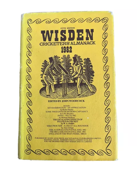 1982 Wisden Cricketers' Almanack Hardback 119th Edition Edited by John Woodcock